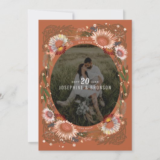 Boho Flowers Photo Save the Date Kaart (Voorkant)
