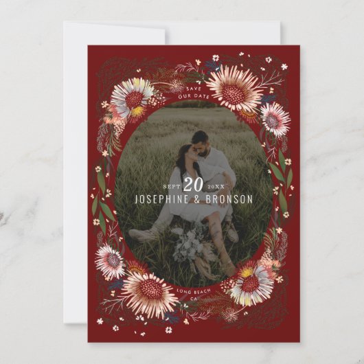 Boho Flowers Photo Save the Date Kaart (Voorkant)