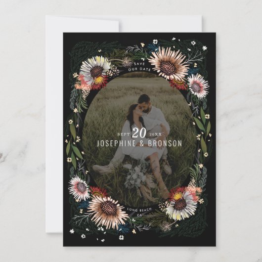 Boho Flowers Photo Save the Date Kaart (Voorkant)