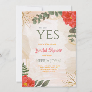 Boho Flowers Red Green Minimalist Save The Date
