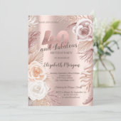 Boho Flowers Roos Gold 40th Birthday Party Kaart (Staand voorkant)