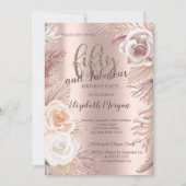 Boho Flowers Roos Gold 50th Birthday Party Kaart (Voorkant)