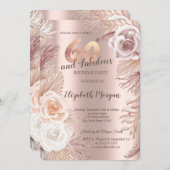 Boho Flowers Roos Gold 60th Birthday Invitation Kaart (Voorkant / Achterkant)