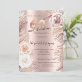 Boho Flowers Roos Gold 60th Birthday Invitation Kaart (Staand voorkant)