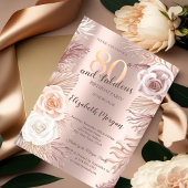 Boho Flowers Roos Gold 80th Birthday Kaart