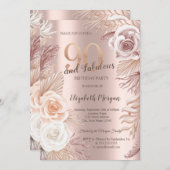 Boho Flowers Roos Gold 90ste verjaardagsfeestje Kaart (Voorkant / Achterkant)