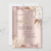 Boho Flowers Roos Gold Confetti Wedding Kaart (Voorkant)
