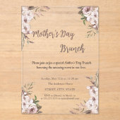 Boho Flowers Roos Gold Moederdag Brunch Acryl Uitnodigingen (Voorkant)