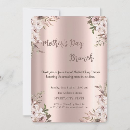 Boho Flowers Roos Gold Moederdag Brunch Kaart (Voorkant)