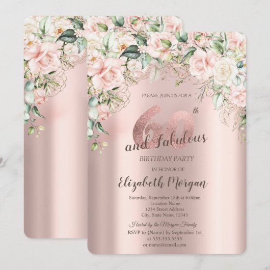 Boho Flowers Rozen Roos Gold 60e verjaardag Kaart (Voorkant / Achterkant)