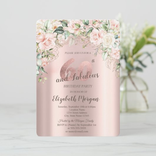 Boho Flowers Rozen Roos Gold 60e verjaardag Kaart (Staand voorkant)