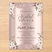 Boho Flowers Shiny Lijst Roos Gold Vrijgezellenfee Acryl Uitnodigingen (Voorkant)