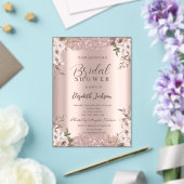 Boho Flowers Shiny Lijst Roos Gold Vrijgezellenfee Acryl Uitnodigingen (Insitu (Huwelijk))