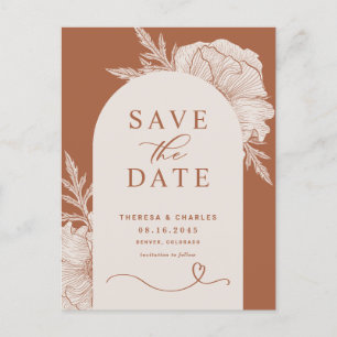 Boho Flowers Terracotta Arch Save the Date Aankondigingskaart