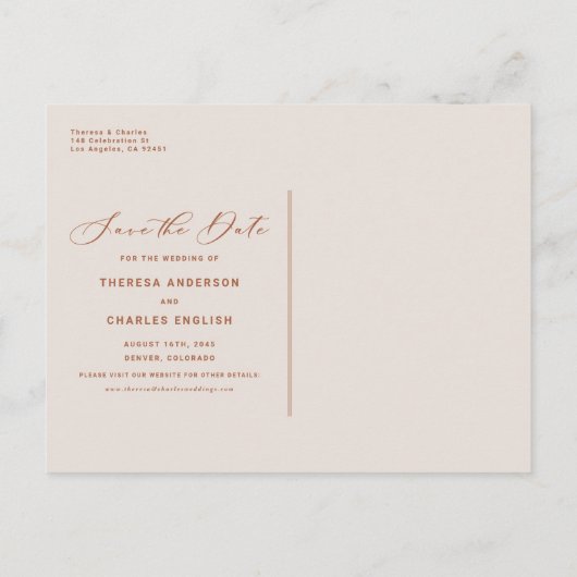 Boho Flowers Terracotta Arch Save the Date Aankondigingskaart (Achterkant)