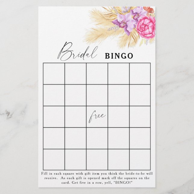 Boho Flowers - Vrijgezellenfeest bingogame (Voorkant)