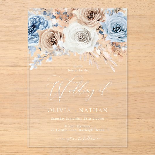 Boho Flowers Wedding Acryl Uitnodigingen (Voorkant)