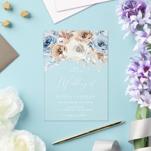 Boho Flowers Wedding Acryl Uitnodigingen (Insitu (Huwelijk))