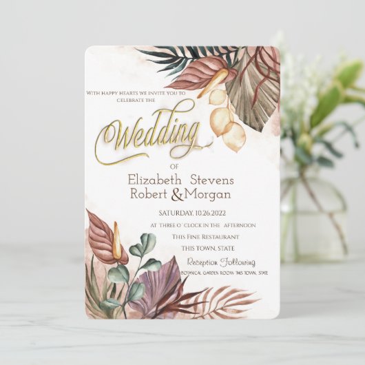 Boho Flowers Wedding Kaart (Staand voorkant)