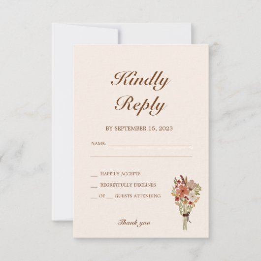 Boho Flowers Wedding RSVP Kaartje (Voorkant)