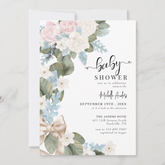 Boho Flowers Winter Waterverf Baby shower Kaart (Voorkant)