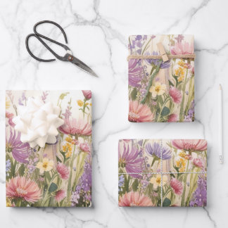 Boho Flowers Wrapping Paper Flat Sheet Set van 3