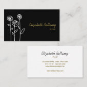 Boho Flowers Zwart-wit minimalistisch Visitekaartje (Voorkant / Achterkant)