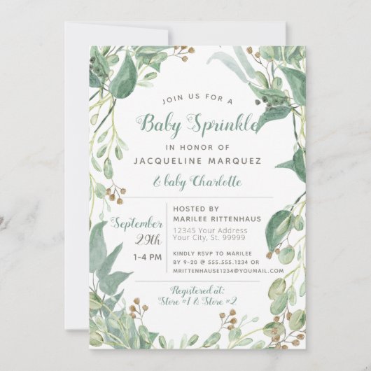 BOHO Foliage Eucalyptus Greenery Baby Sprinkle Kaart (Voorkant)