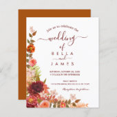 Boho Foliage Floral Terracotta Wedding Invitation (Voorkant / Achterkant)
