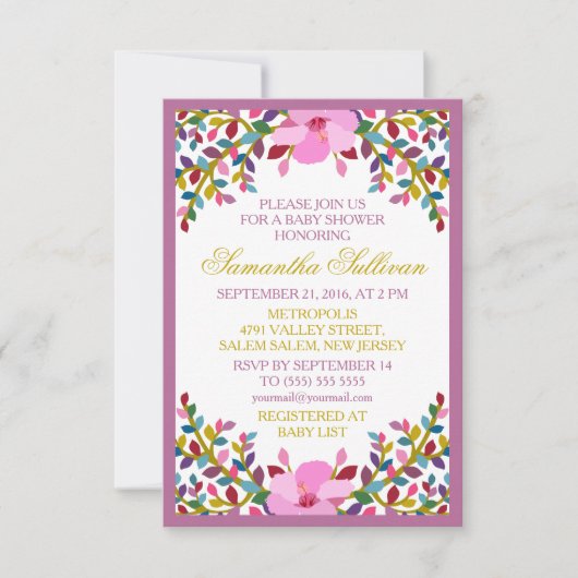Boho Foliage Hibiscus Baby shower Invitation Kaart (Voorkant)