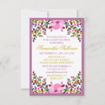 Boho Foliage Hibiscus Baby shower Invitation