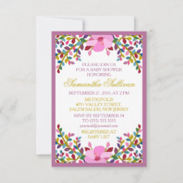 Boho Foliage Hibiscus Baby shower Invitation Kaart