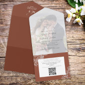 Boho Foliage Terracotta QR Code Website All In One Uitnodiging