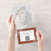 Boho Foliage Terracotta QR Code Website All In One Uitnodiging (Afscheurbaar)