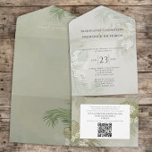 Boho Foliage Tropical Palm Leaves Budget QR Code All In One Uitnodiging