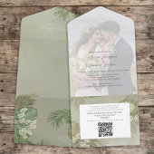 Boho Foliage Tropical Palm lekt foto QR Code All In One Uitnodiging