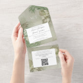 Boho Foliage Tropical Photo Budget QR Code All In One Uitnodiging (Afscheurbaar)