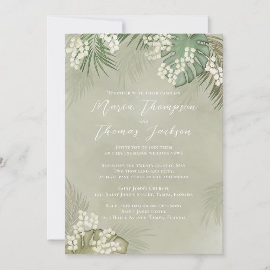 Boho Foliage Watercolor Tropical Palm Leaves Kaart (Voorkant)