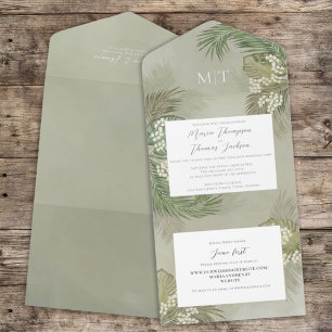 Boho Foliage Waterverf Tropisch Palm Verlof budget All In One Uitnodiging