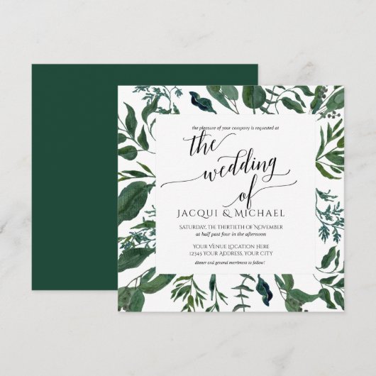 BOHO Foliage Wedding Waterverf Krans | Vierkant Kaart (Voorkant / Achterkant)