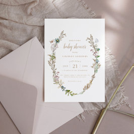 Boho Foliage Wreated Baby shower Kaart