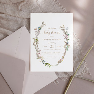 Boho Foliage Wreated Baby shower Kaart