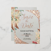 Boho & Folie Sla de datum op Folie Uitnodiging Briefkaart (Voorkant / Achterkant)