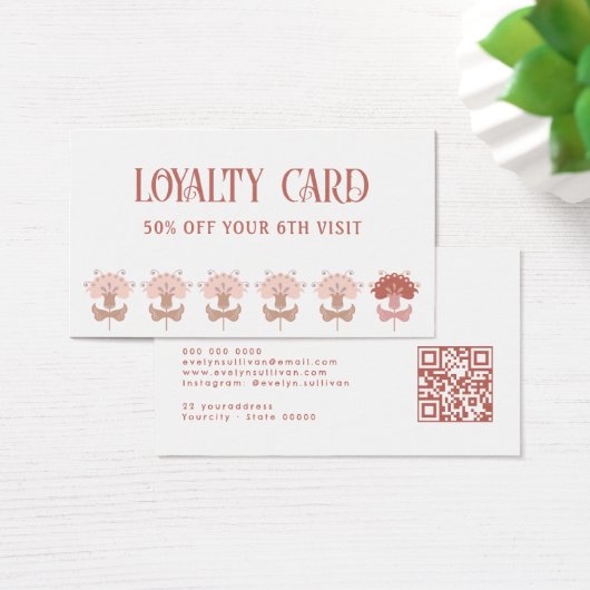 Boho Folk Art Bloemen QR Code Loyaliteit Kaart (Bureau)