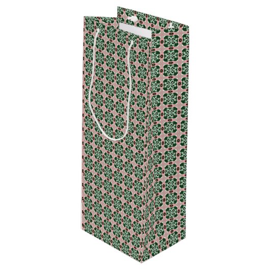 Boho Folk Art Eclectische Retro Kerstpatroon Wijn Cadeautas (Voorkant Gekanteld)