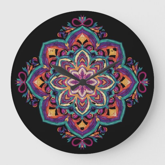 Boho Folk Art Flower Grote Klok (Voorkant)