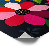 Boho Folk Art Kat, Bloemen & Vlinder   Poster (Hoek)