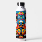 Boho Folk Art Kat, Bloemen & Vlinder Waterfles (Links)