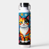 Boho Folk Art Kat, Bloemen & Vlinder Waterfles (Voorkant)