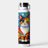 Boho Folk Art Kat, Bloemen & Vlinder Waterfles (Achterkant)